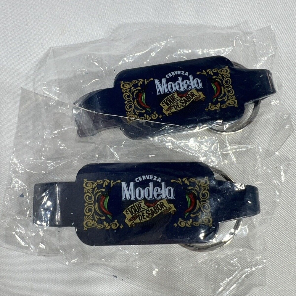 Lot of 2 Cerveza Modelo Beer Tour De Sabor Blue Bottle Opener Keyring Keychain